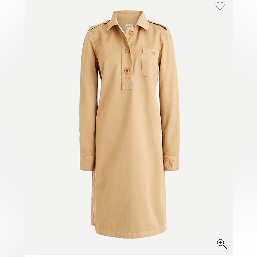 SOLD J crew Utility shirtdress in Broken-in chino Tan Long Sleeve Shirt Dress